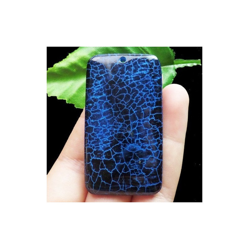 59x33x5mm Pendentif AGATE VEINE DE DRAGON rectangulaire - monté avec une sa bélière