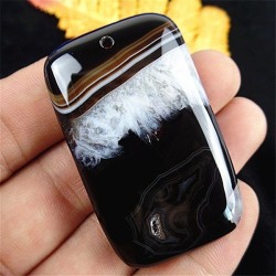 Pendentif AGATE NOIRE BLANCHE et MARRON monté avec son anneau||Pendentif AGATE NOIRE BLANCHE et MARRON monté avec son anneau