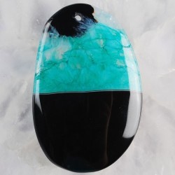 50x32x6mm Pendentif AGATE VERTE ET NOIRE superbe monté avec sa bélière