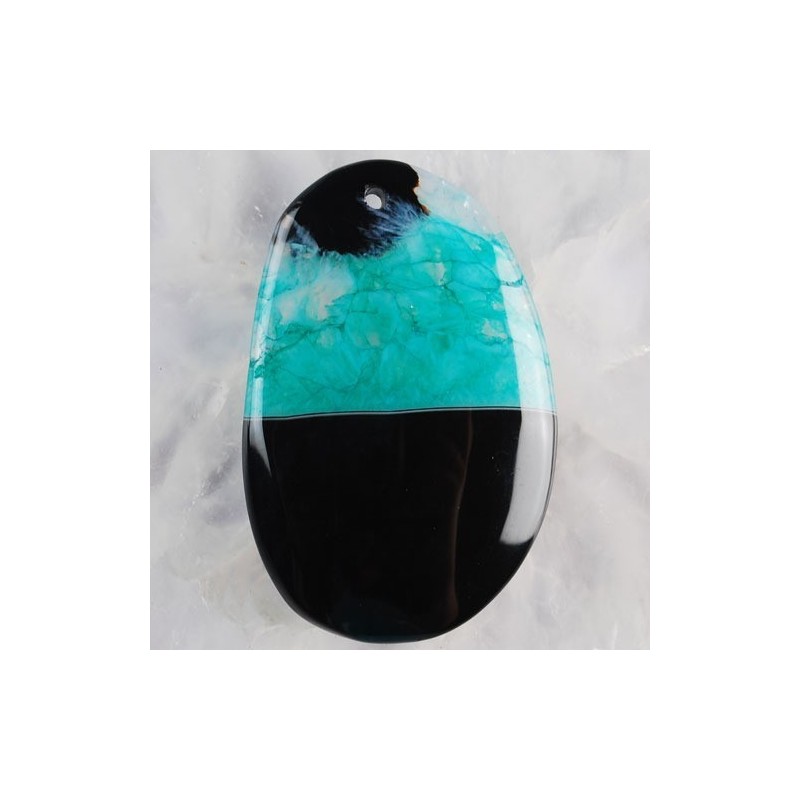 50x32x6mm Pendentif AGATE VERTE ET NOIRE superbe monté avec sa bélière