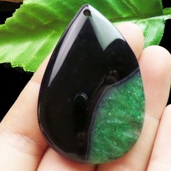Pendentif AGATE VERTE ET NOIRE superbe monté avec son anneau