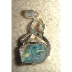 Rare pièce de créateur ! Pendentif poinçonné .925 en forme de cygne en cristal de quartz aqua aura et sa pellicule d'or ainsi qu