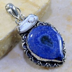 pendentif quartz solaire bleu argent 925 perle